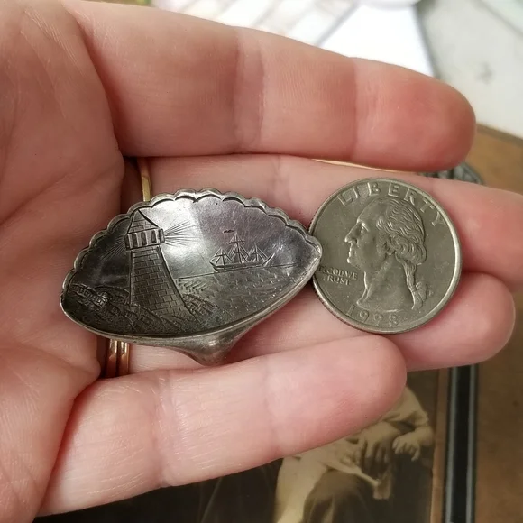 Antique brooch Victorian lighthouse and ship Sterling Silver seashell mermaid - Picture 7 of 16